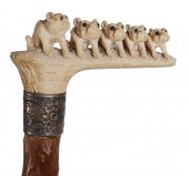 19C BULLDOGS CARVED IVORY WALK