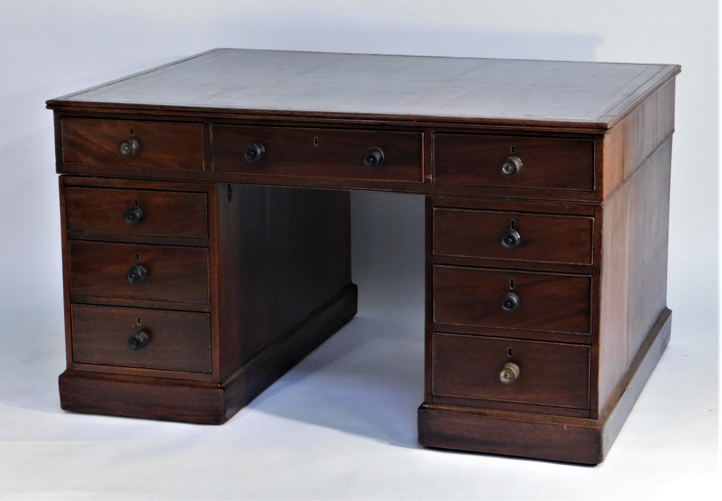 19C EUROPEAN MAHOGANY RED LEATHER