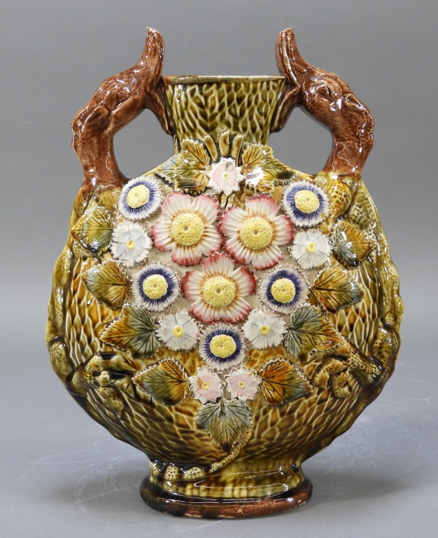 19C GERMAN MAJOLICA DRAGON HANDLE