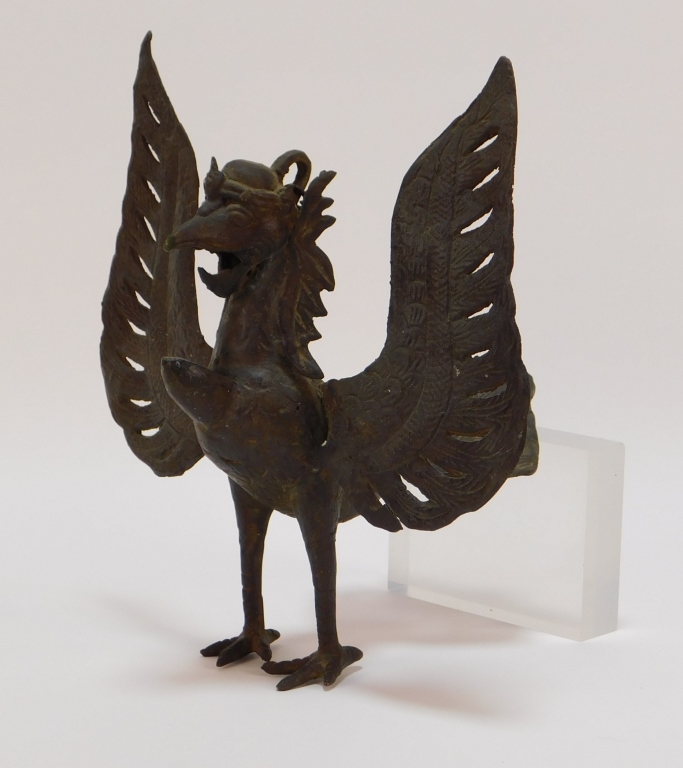 19C INDIAN AVIAN FIGURAL BRONZE OIL
