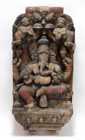 19C INDIAN CARVED WOOD GANESH