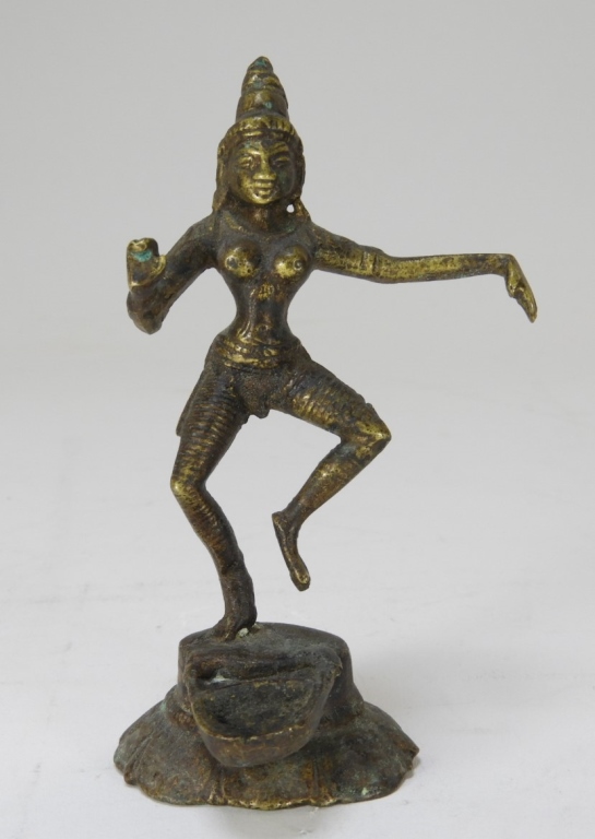 19C. INDIAN GILT BRONZE FIGURAL OIL