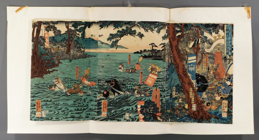 19C JAPANESE TRIPTYCH SAMURAI