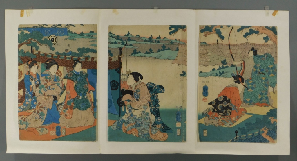 19C JAPANESE TRIPTYCH WOODBLOCK