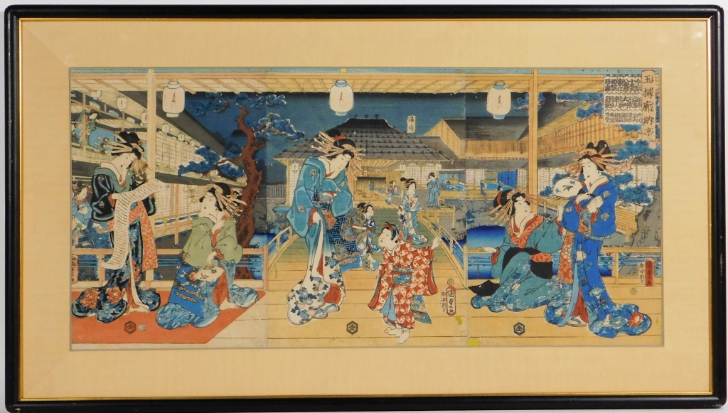 19C JAPANESE TRIPTYCH WOODBLOCK