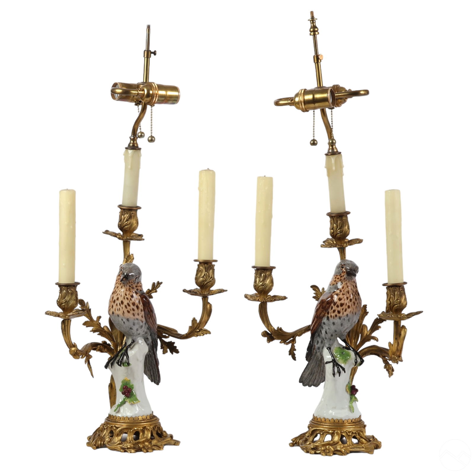 19C PAIR OF BRONZE PORCELAIN BIRD