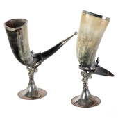 19C PAIR SILVER DEER MOUNTED T