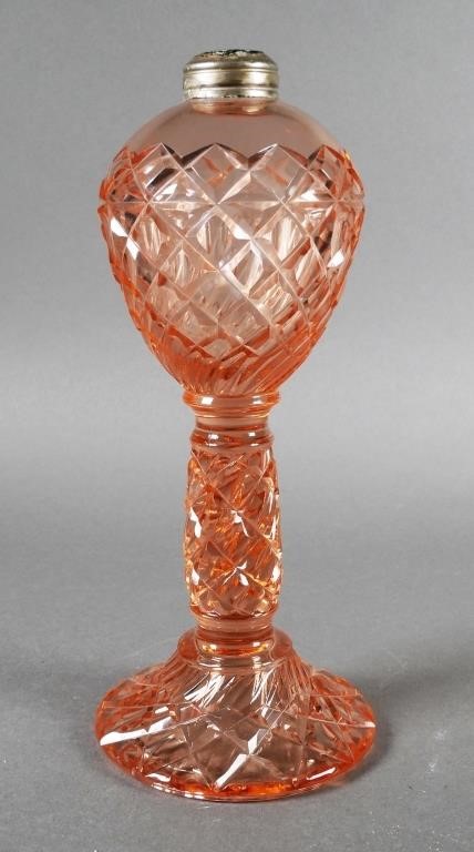 19C PINK GLASS WHALE OIL LAMPScarce