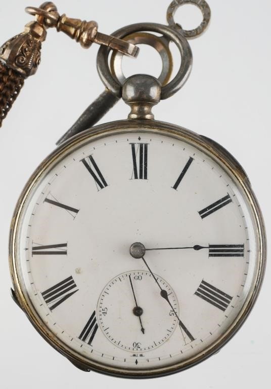 19C SILVER KEYWIND POCKET