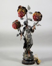 19C. SPELTER NEWEL POST LAMP W