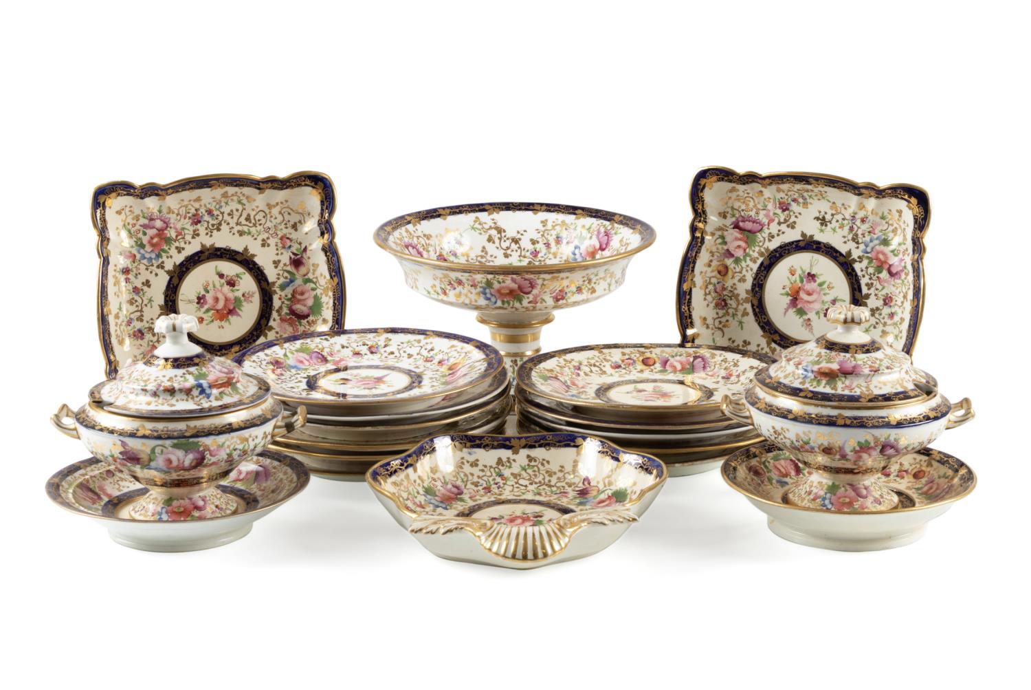 19PC ENGLISH FLORAL PARTIAL DESSERT