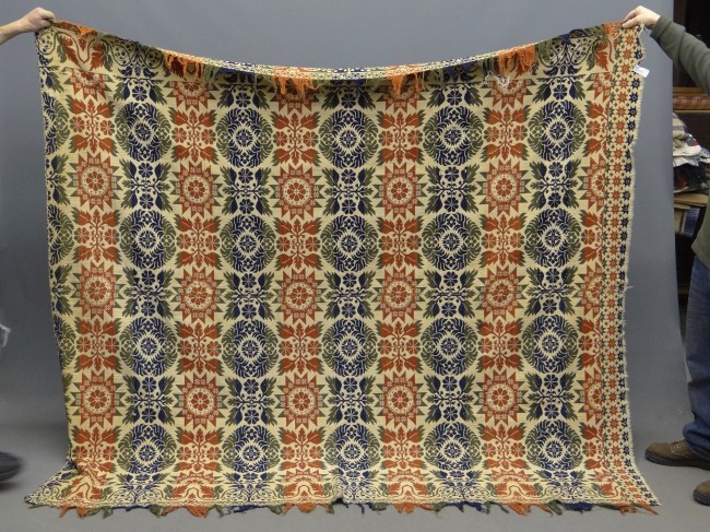 19th c. 3 color coverlet with