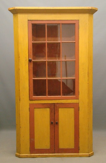 19th c. 3 door corner cupboard in