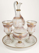 19TH C. 5 PC. OPALINE JEWELLED