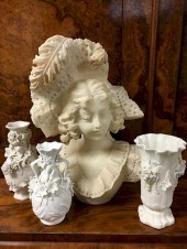 19TH C. ALABASTER BUST AND 3 P