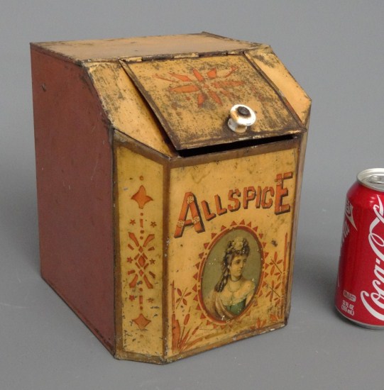 19th c. ''Allspice'' tin. 9'' Ht.