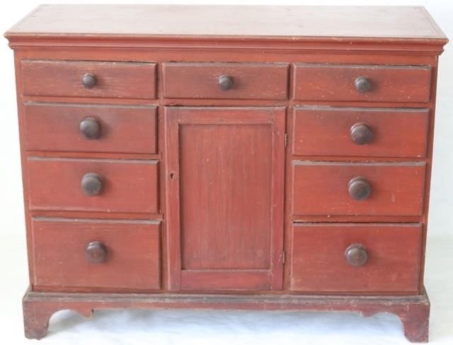 19TH C AMERICAN 9 DRAWER AND 1 DOOR