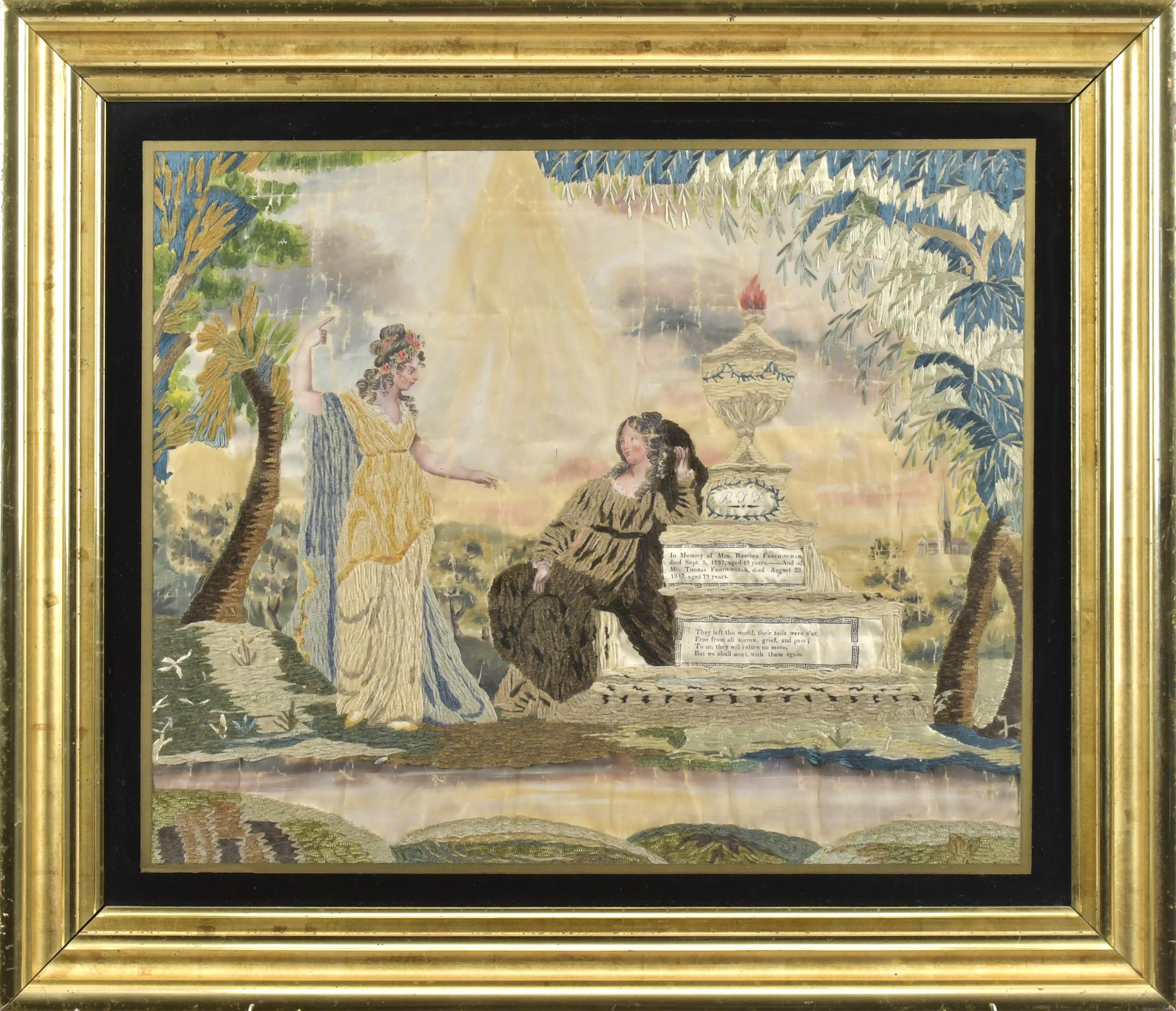 19TH C. AMERICAN SCHOOL CREWEL WORK