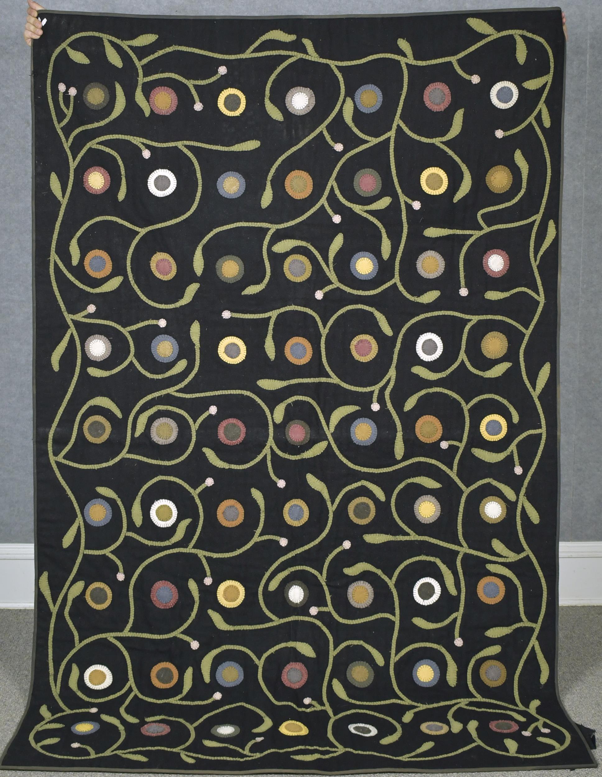 19TH C. APPLIQUE BED RUG. A