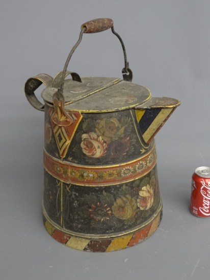 19th c. Bargeware painted coffee