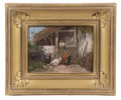 19TH C. BARNYARD PAINTING Barn