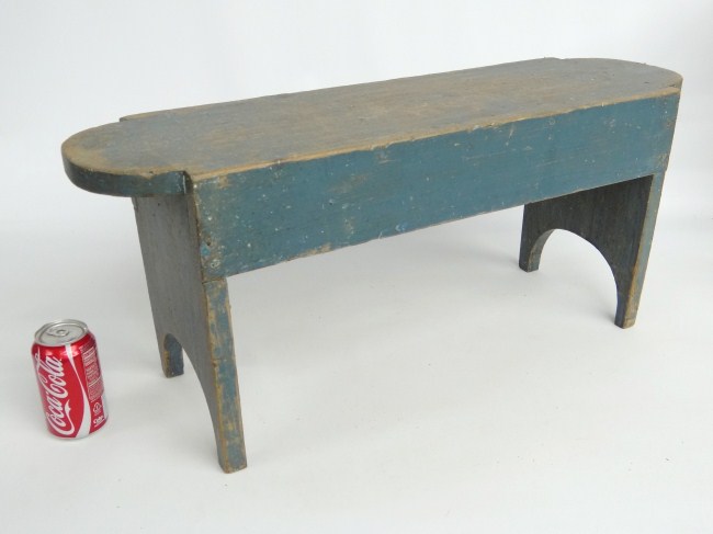 19th c. bench in blue bench ends
