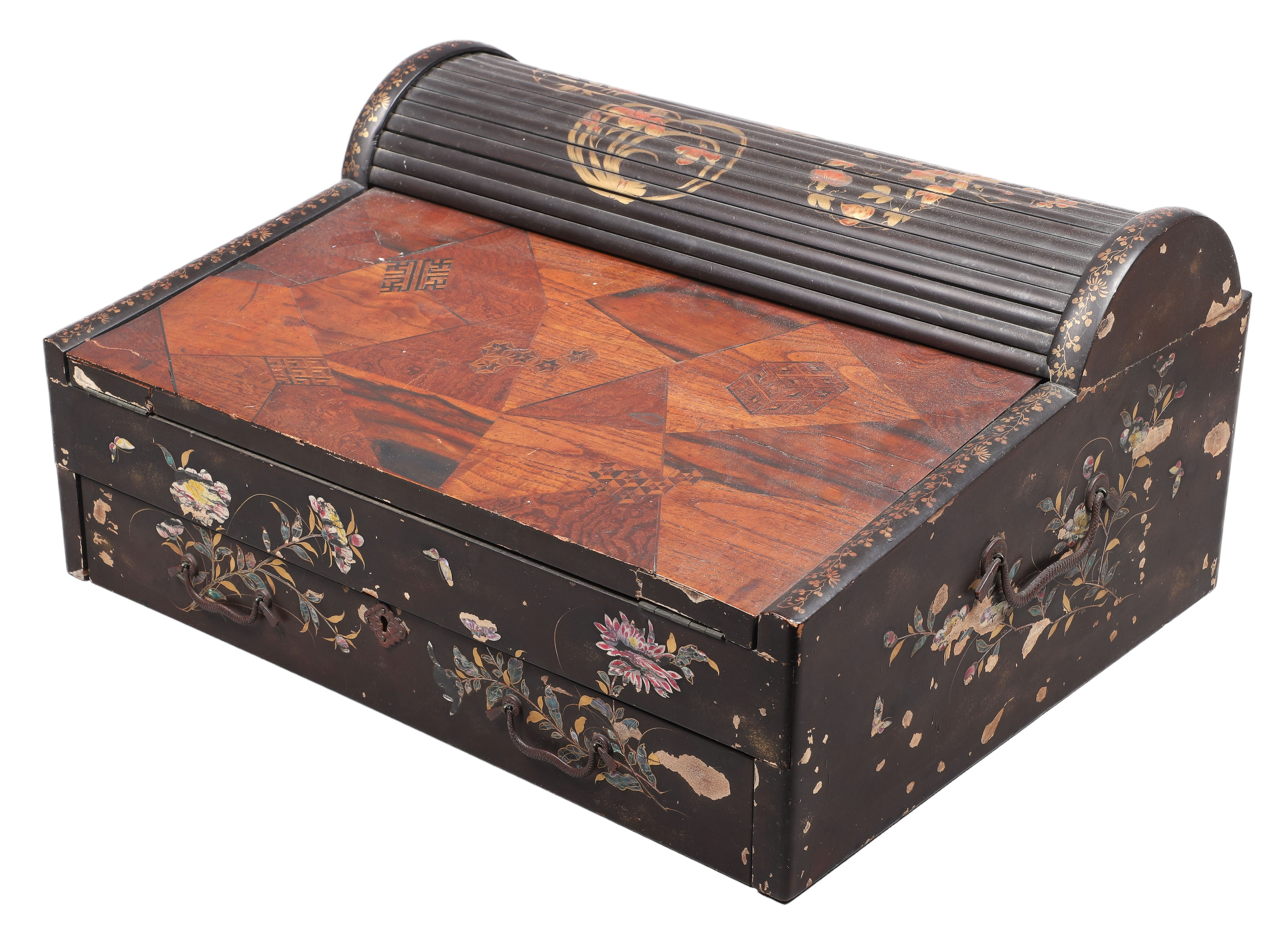 19th C Black Lacquered and Inlaid