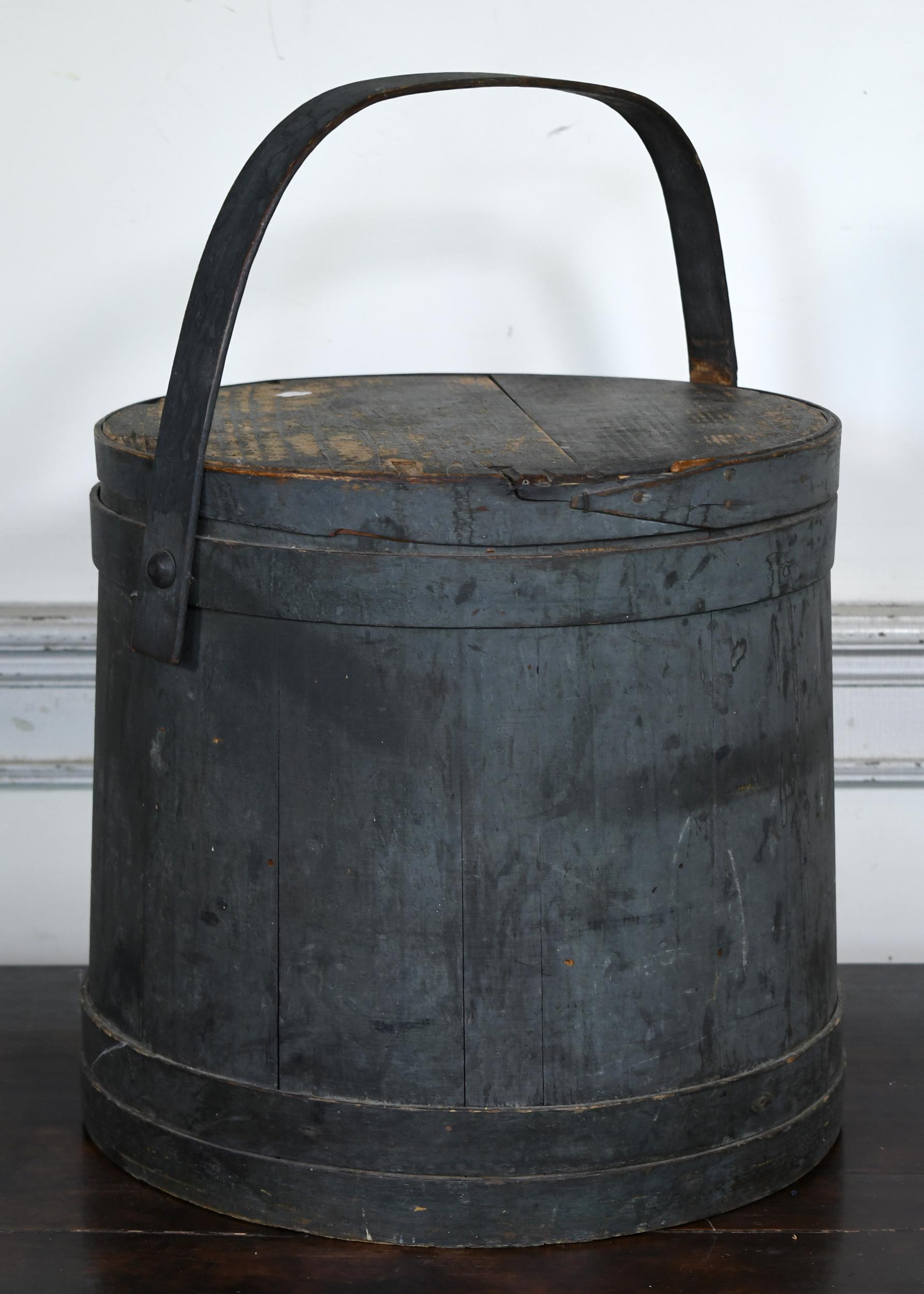 19TH C. BLUE GREY PAINTED FIRKIN.