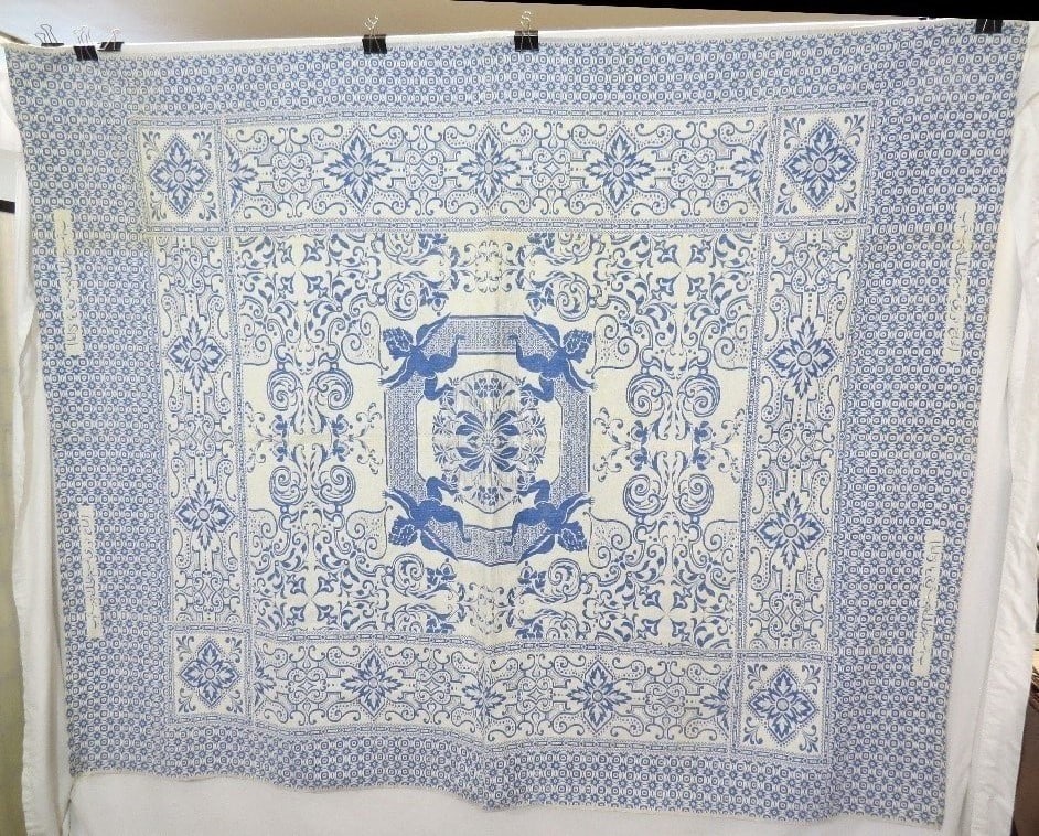 19TH C. BLUE & WHITE JACQUARD
