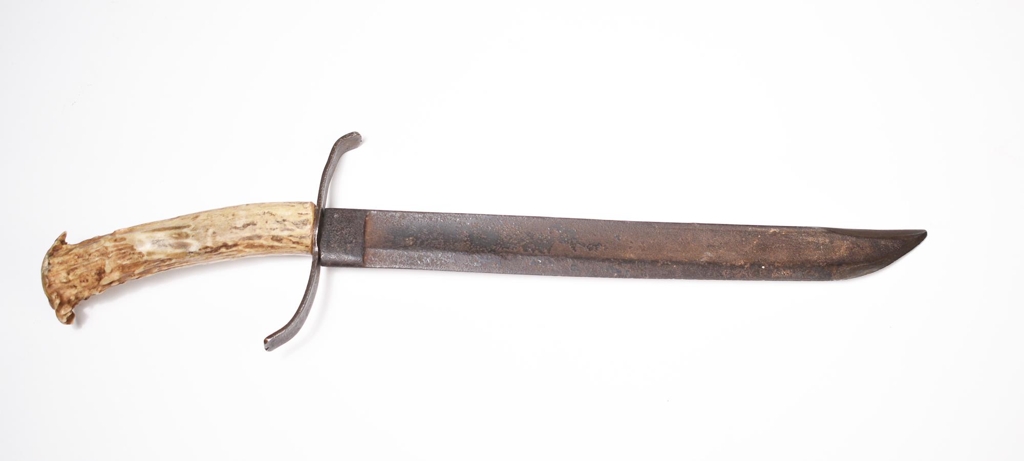 19TH C. BOWIE KNIFE. With an antler