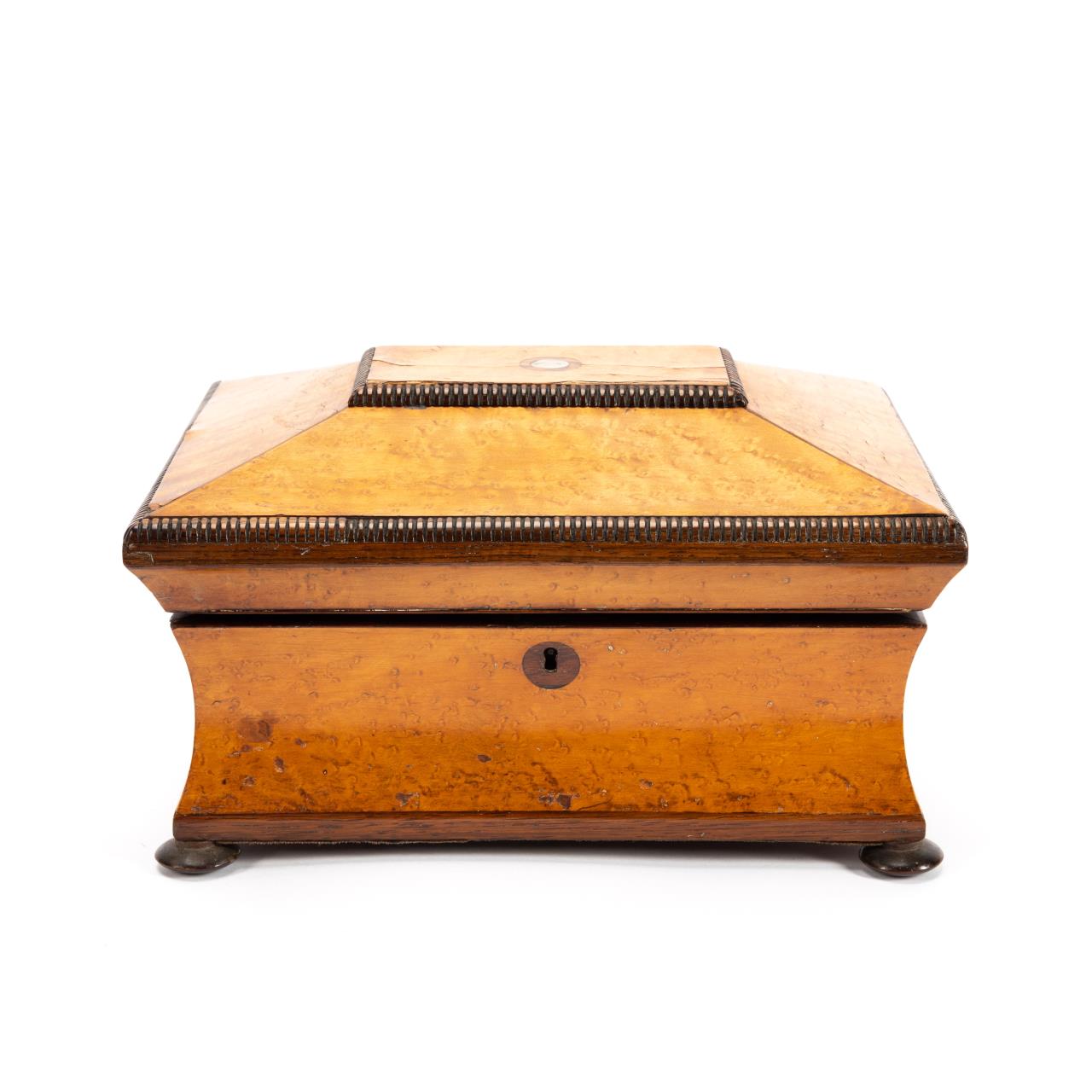 19TH C. BURLWOOD SARCOPHAGUS FORM