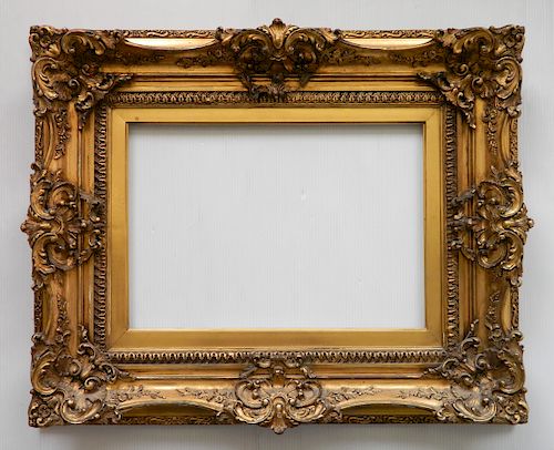 19TH C. CARVED AND GILDED FRAME19th