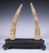 19TH C. CARVED THAI TUSKS ON O