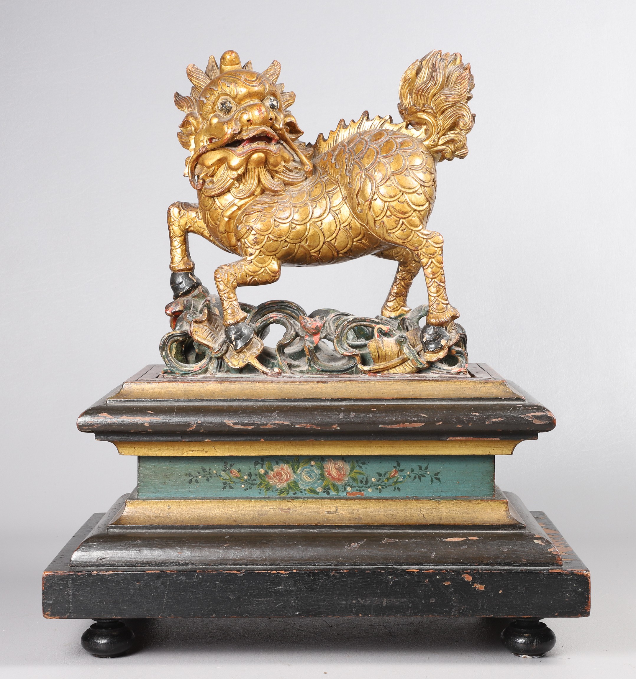19th C carved wood foo dog in