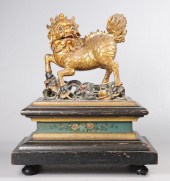 19th C carved wood foo dog in