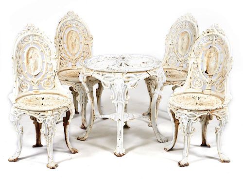 19TH C CAST IRON PATIO SET, 5