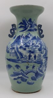 19TH C CELADON VASE WITH BLUE
