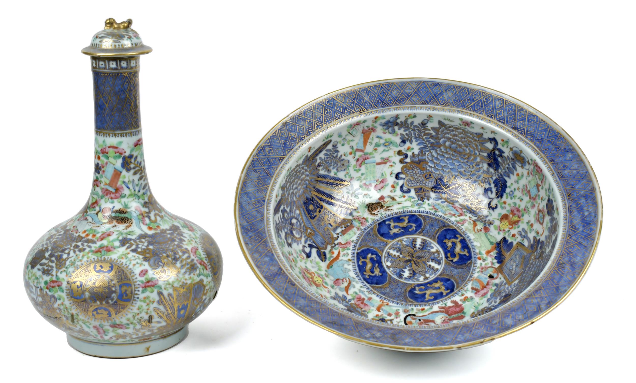 19TH C. CHINESE BOTTLE VASE AND