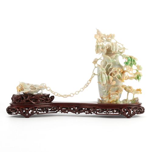 19TH C. CHINESE CARVED JADE VASE W/