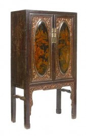 19TH C CHINESE LACQUERED 2 DOO