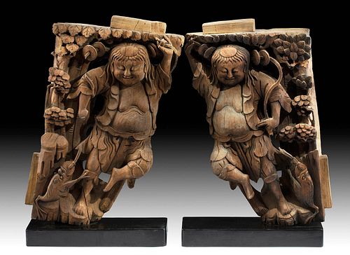 19TH C. CHINESE QING WOOD CORBELS