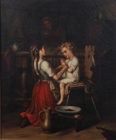 19th c Continental Genre Paint