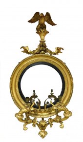 19TH C. CONVEX WALL MIRROR WIT