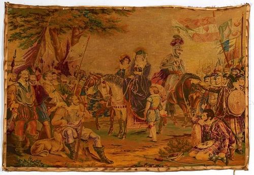 19TH C. EMBROIDERED TAPESTRY,