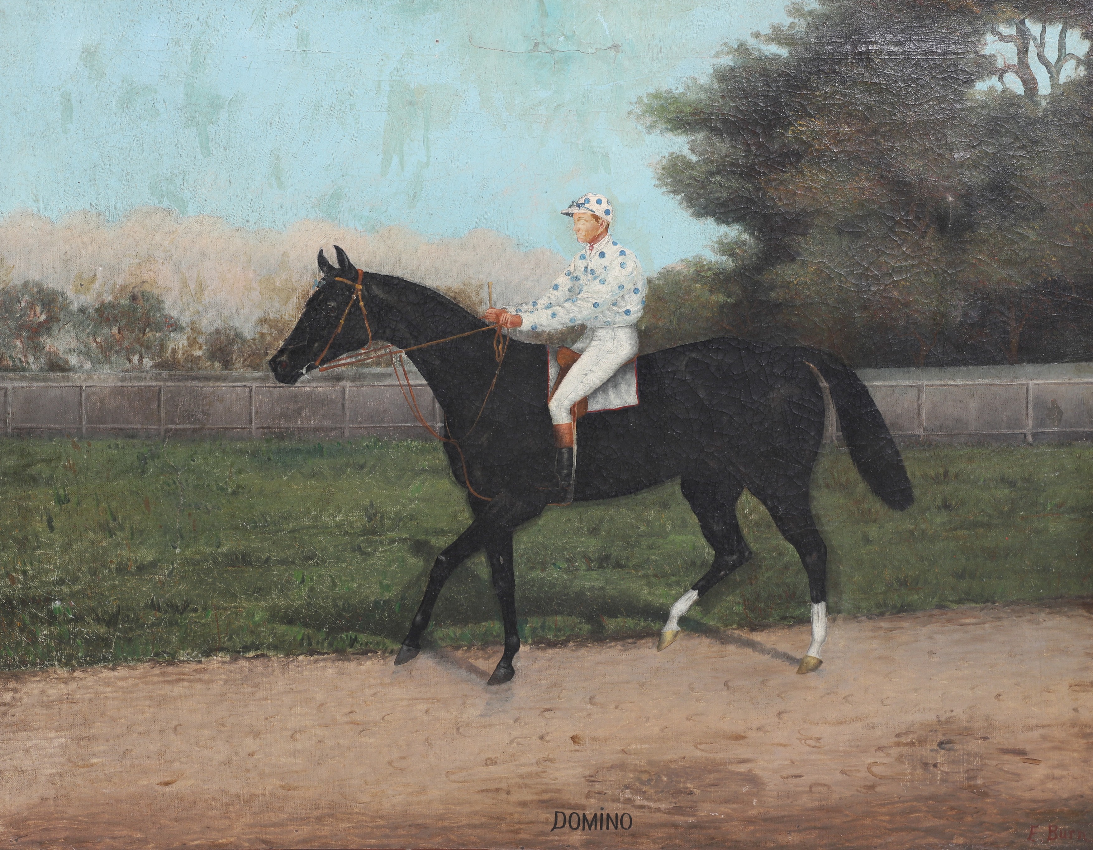 19th C equestrian painting "Domino"