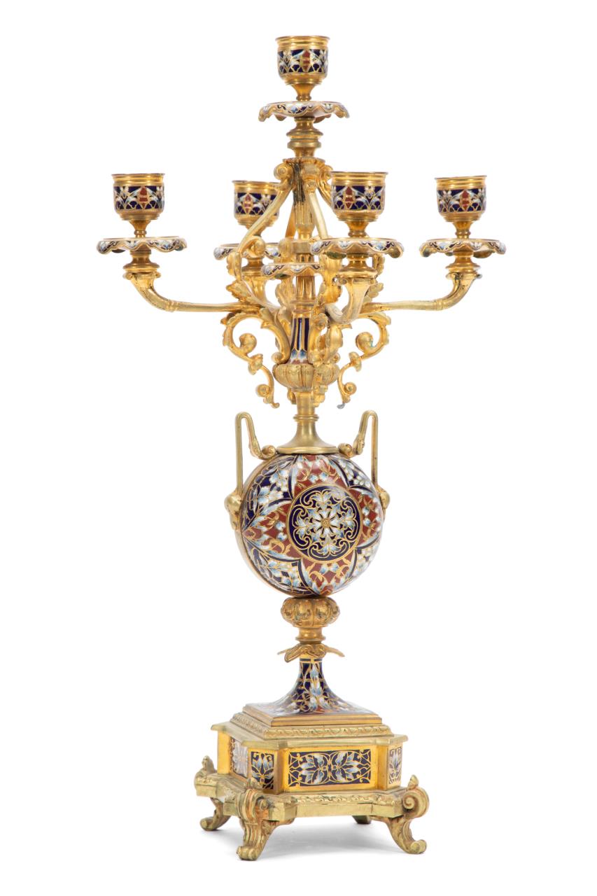 19TH C. FRENCH CLOISONNE FIVE-LIGHT