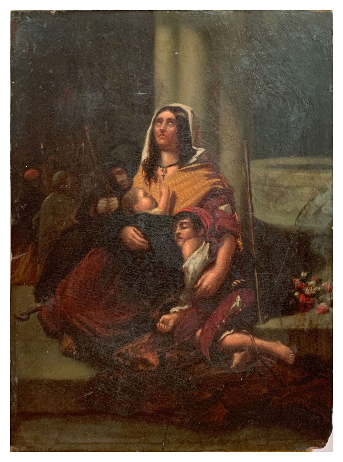 19TH C. GENRE PAINTING MOTHER AND