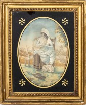 19TH C. GEORGIAN SILK & WATERC