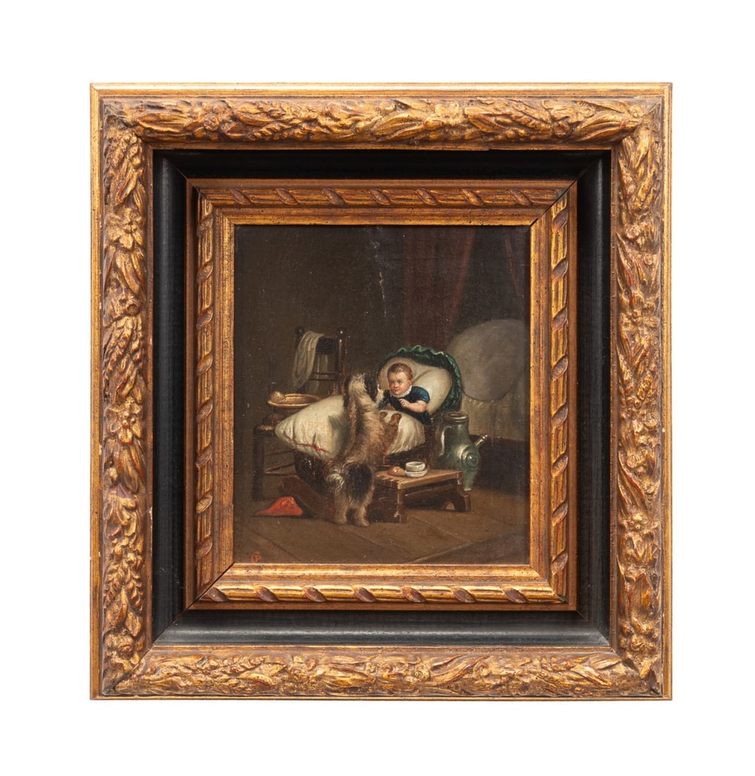 19TH C. GERMAN SCHOOL OIL, DOG