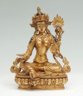 19TH C. GILT BRONZE KWAN-YIN: